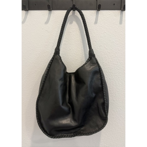 margot Handbags - Margot Black Leather Large Hobo Style Shoulder Bag Tote Wrapped Braided Handles